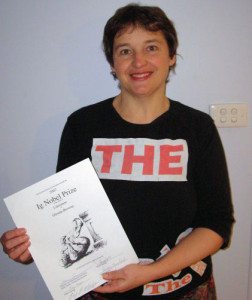 Glenda with Ig Nobel Prize certificate